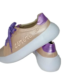 Zapatillas Deportivas Elegantes para Mujer en Oro Rosa con Detalles Lila - Modelo 4824