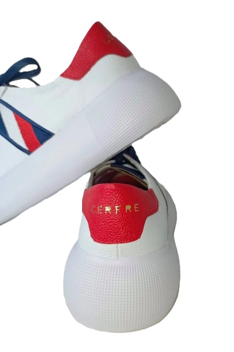 Zapatillas Deportivas Blancas para Dama con Detalles en Rojo y Azul Marino - Modelo 4827 - Imagen 3
