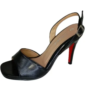 Sandalia de Tacón Alto para Mujer en Cuero Negro con Detalle Rojo - Modelo L-101 Elegante y Sofisticada