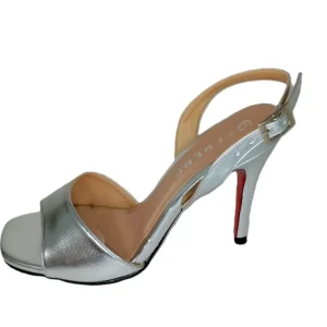 Sandalia de Tacón Alto Plateada con Detalle Rojo para Mujer - Modelo L-101 Elegante y Versátil