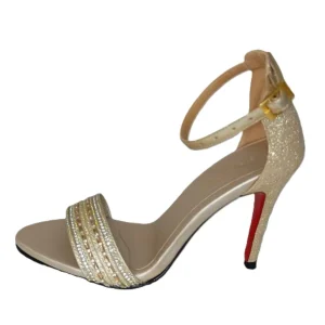 Sandalias de Tacón Alto Brillantes en Champán con Pedrería para Mujer - Modelo L-170