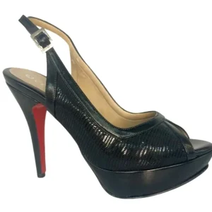 Sandalia de Tacón Alto Negro con Plataforma y Diseño Moderno L-90