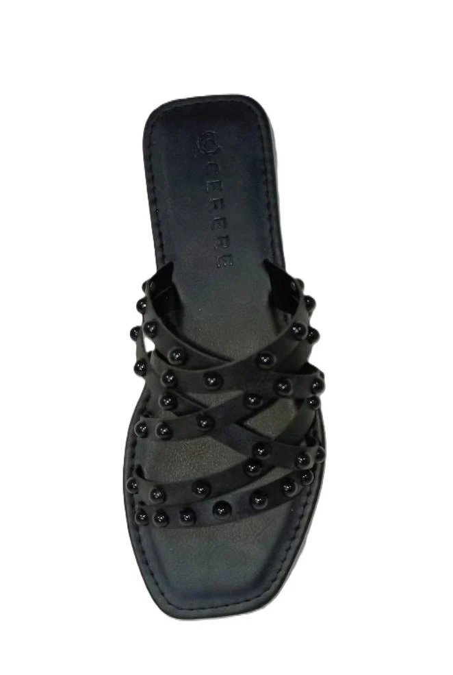 Sandalias Elegantes de Cuero Negro para Dama - Modelo QD56 con Tiras y Tachuelas - Imagen 3