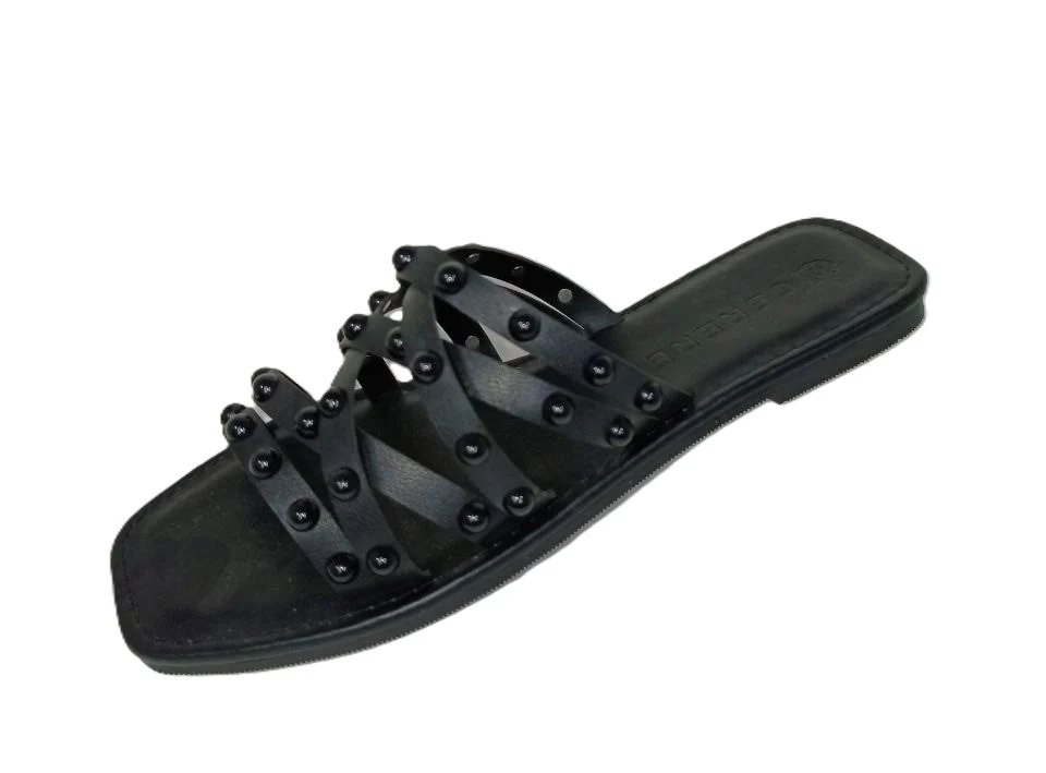 Sandalias Elegantes de Cuero Negro para Dama - Modelo QD56 con Tiras y Tachuelas - Imagen 2
