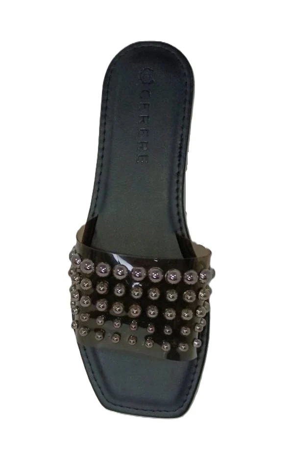 Sandalias de Dama Negras con Tira Gruesa y Tachuelas Plateadas - Modelo QN10 de Cerere - Imagen 3