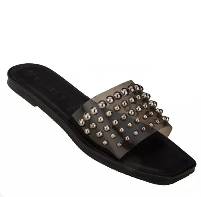 Sandalias de Dama Negras con Tira Gruesa y Tachuelas Plateadas - Modelo QN10 de Cerere - Imagen 2