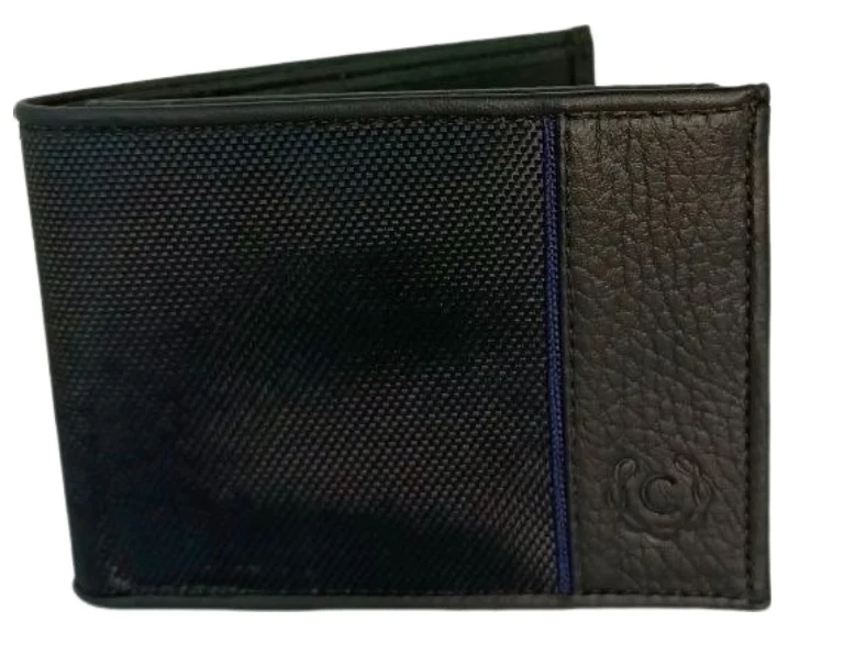 Billetera de Cuero y Textil Negra/Azul Marino Cerere - Modelo Elegante 040736 - Imagen 2