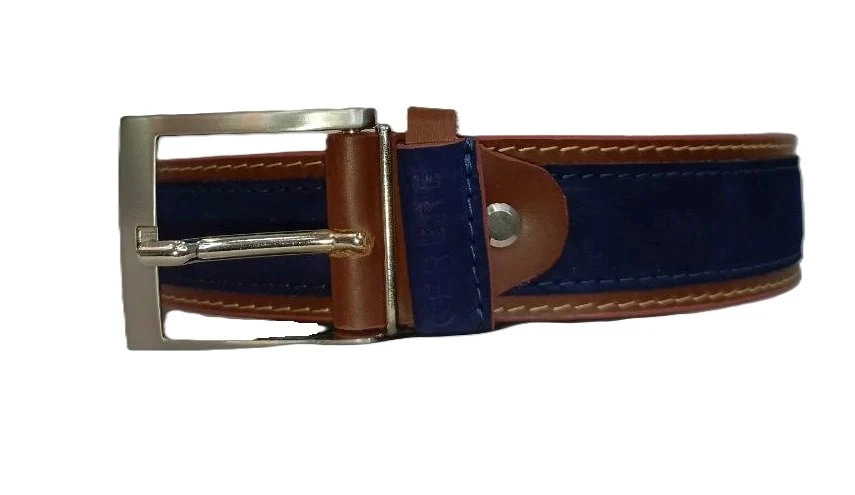 Cinturón de Piel para Hombre Brandy/Azul Modelo 4090 - Elegancia y Versatilidad en tu Look - Imagen 2