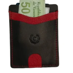 Tarjetero de Cuero Minimalista en Negro y Rojo - Modelo 502 de Cerere