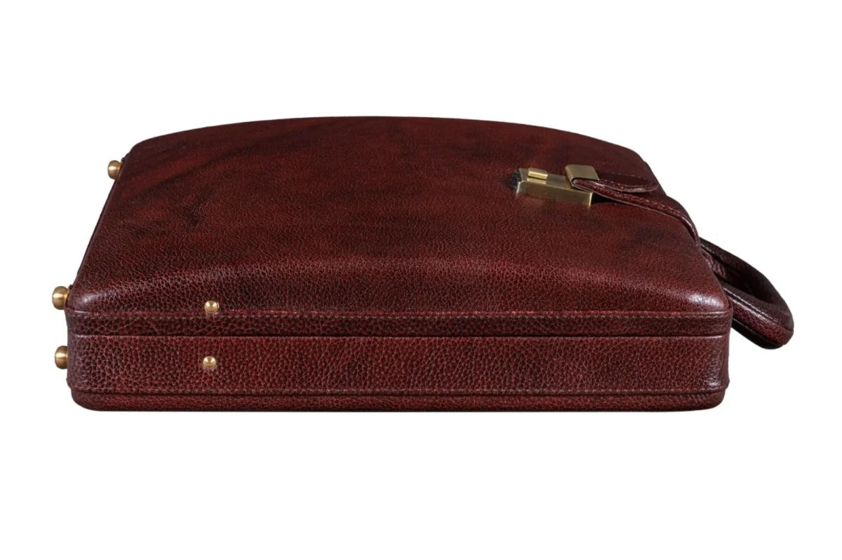 Executive Men's Leather Attache Briefcase Brown/Cherry Red - Imagen 5