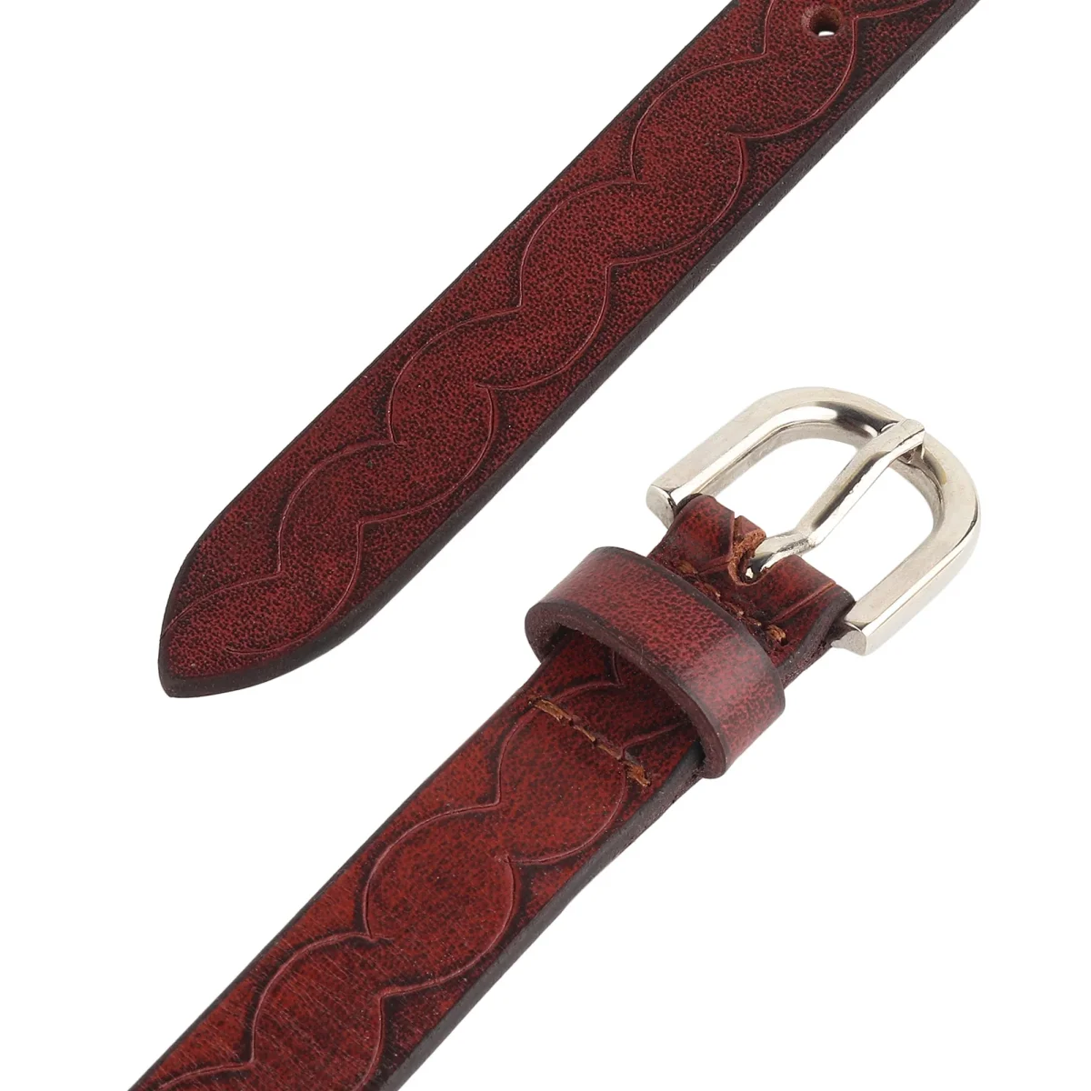 Women's Slim Leather Belt-Maroon - Imagen 5