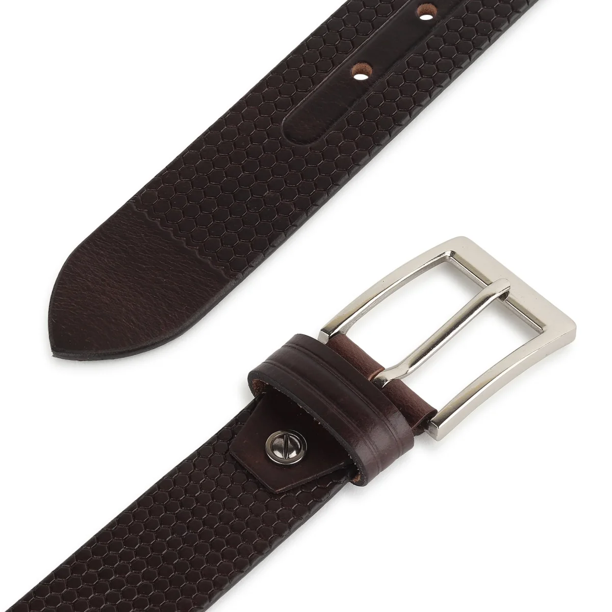 Bison Dark Brown Leather Belt - Imagen 7