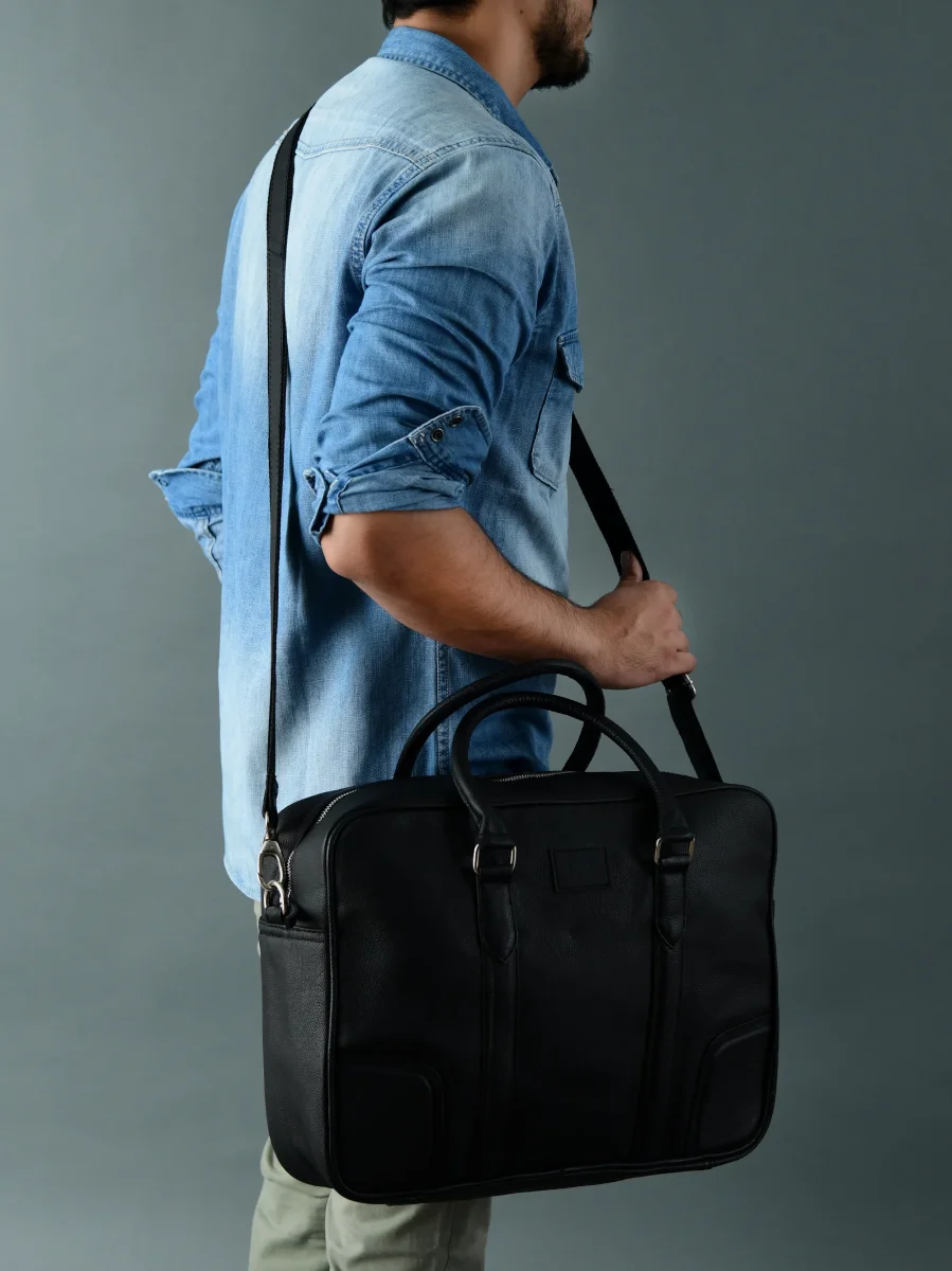 Texas Black Leather Briefcase - Imagen 7