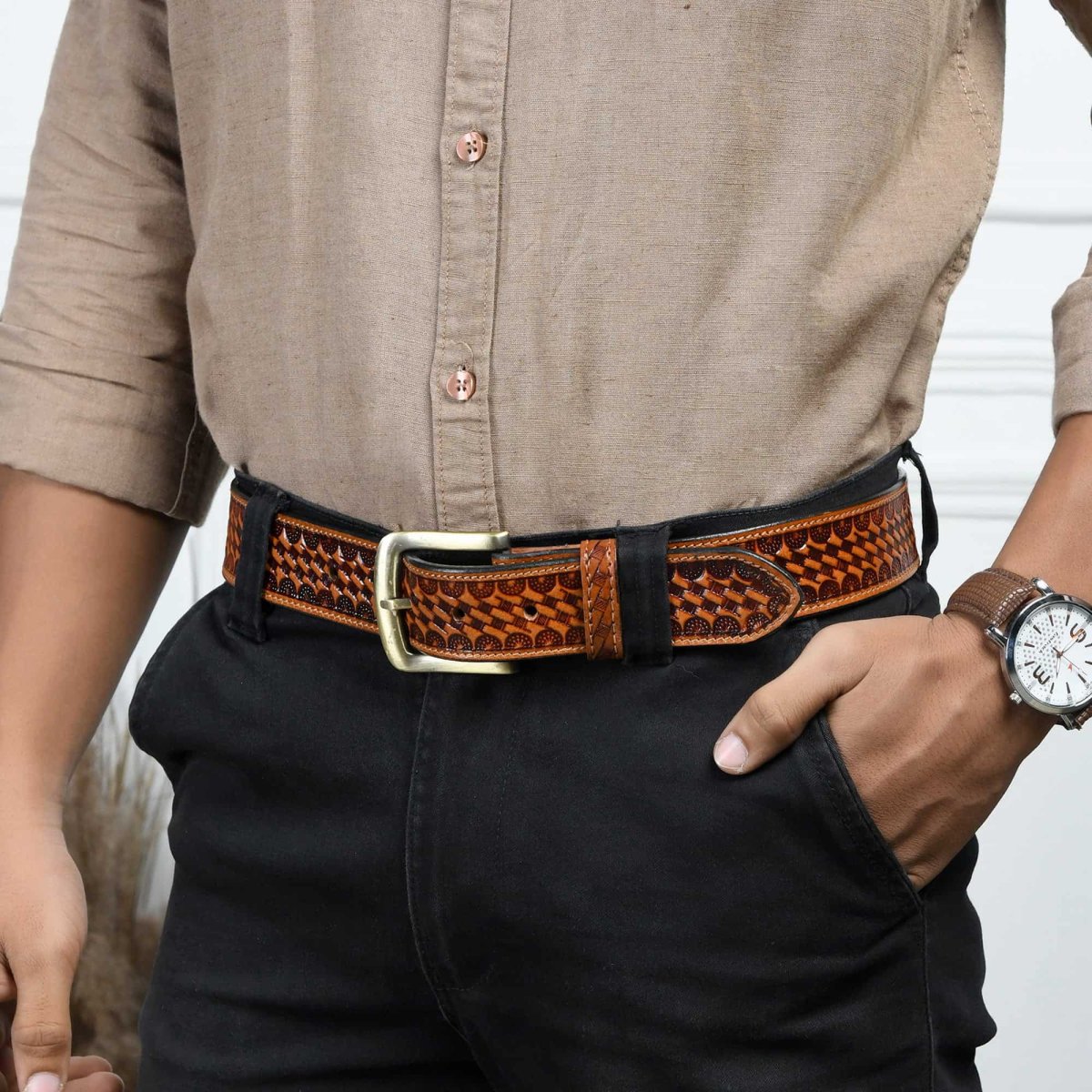 Modern Western Leather Belt - Imagen 3