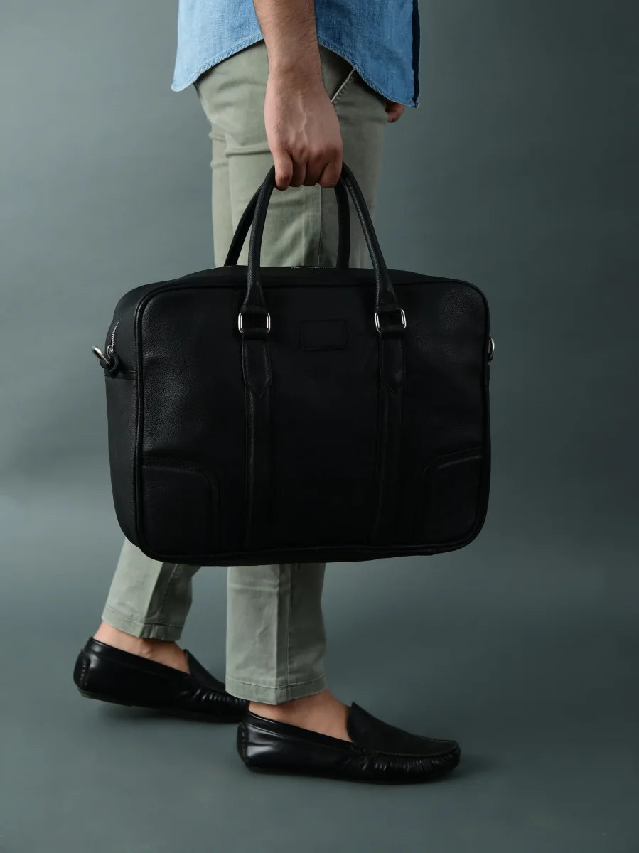Texas Black Leather Briefcase - Imagen 3