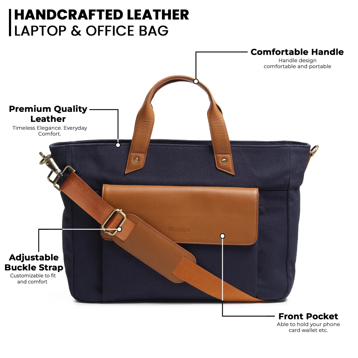 Voyager Canvas Leather Briefcase, Dark Blue - Imagen 8