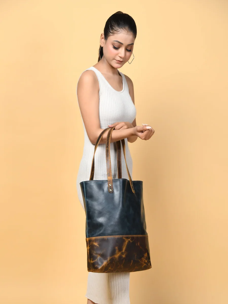 Blue Women's Leather Tote - Imagen 9