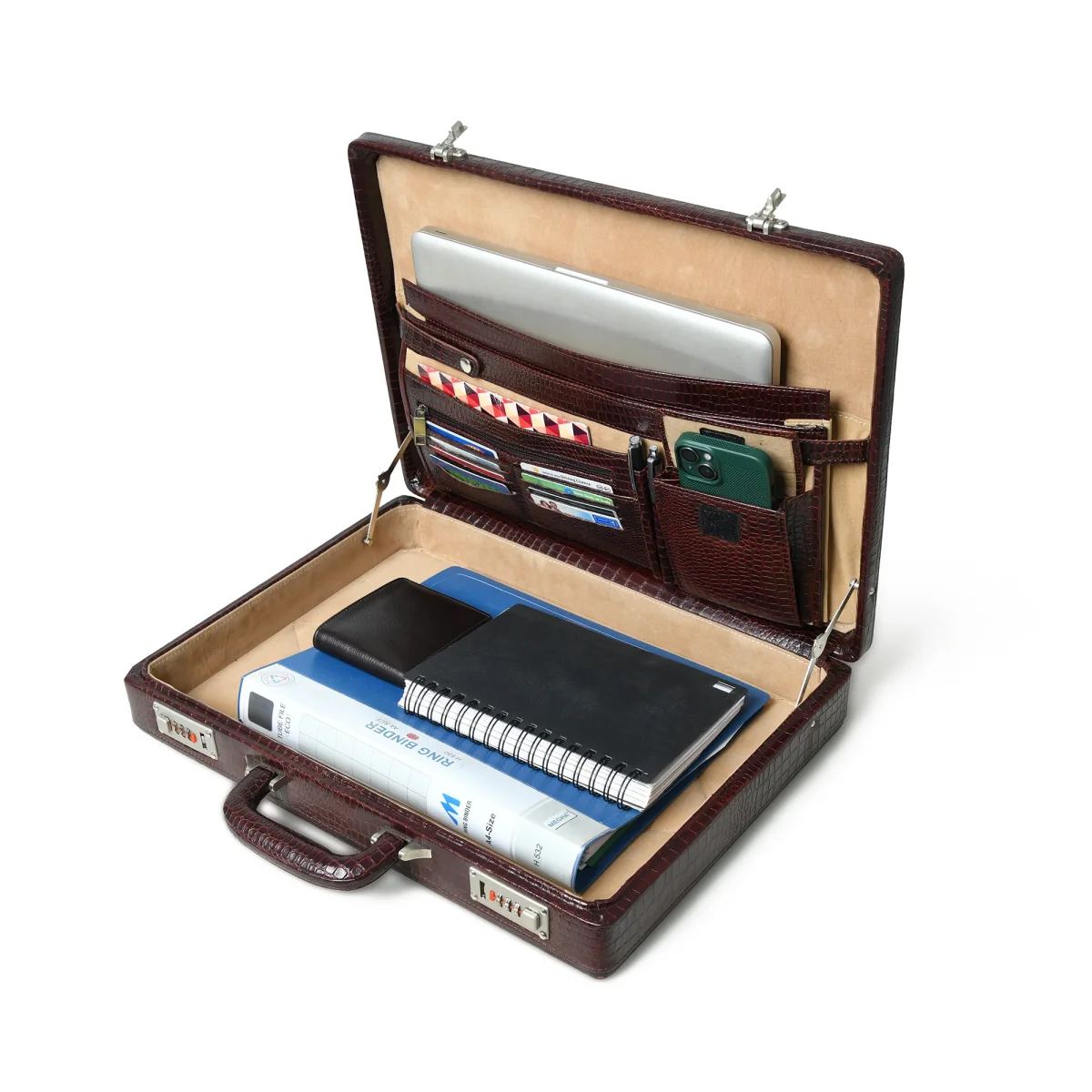 Executive Croco Leather Briefcase/Suitcase- Brown - Imagen 8