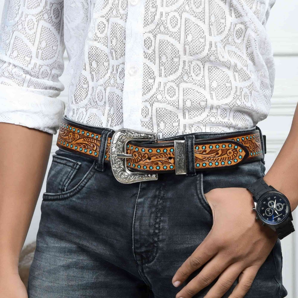 Designer Western Leather Belt - Imagen 3
