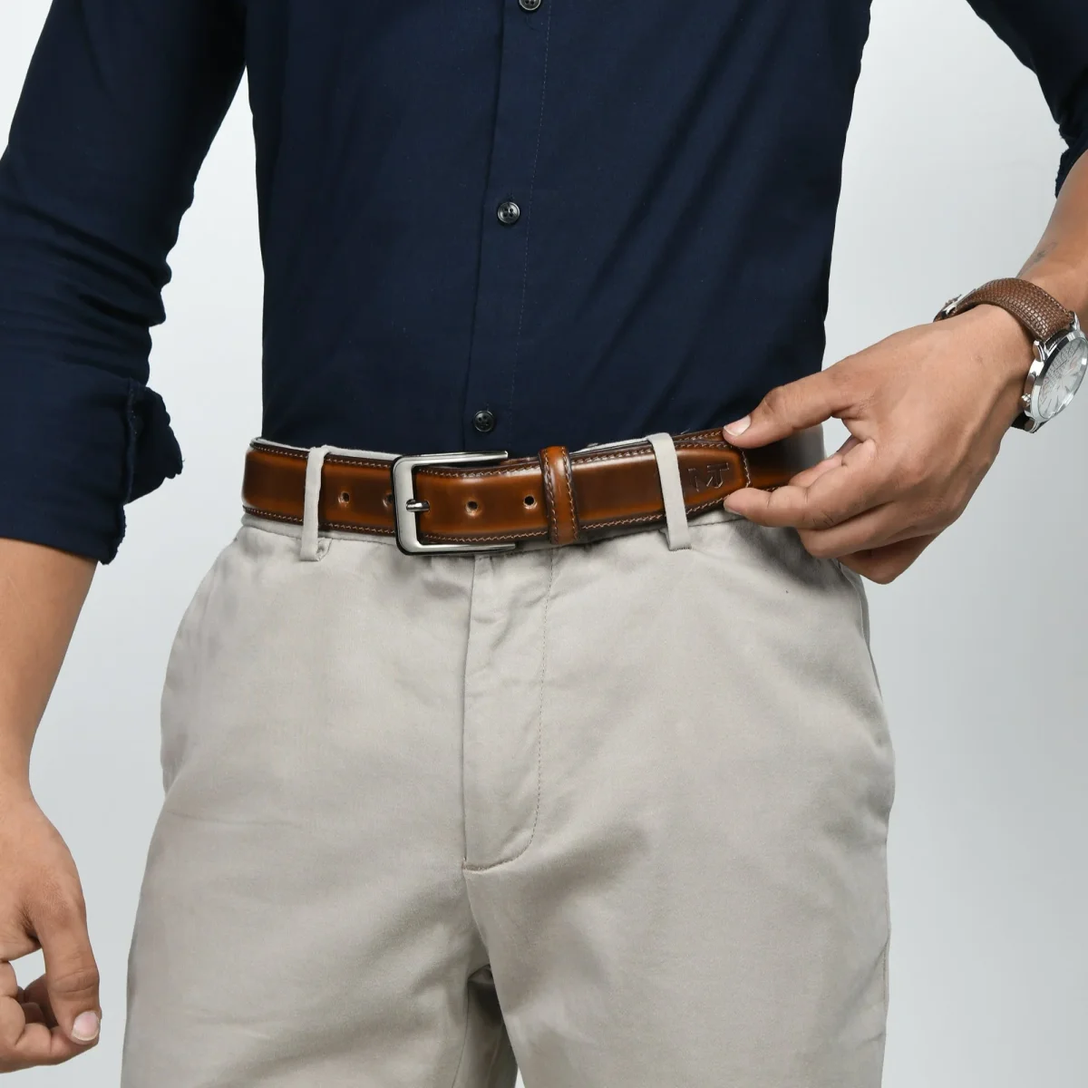 Eclipse Walnut Brown Leather Belt - Imagen 4