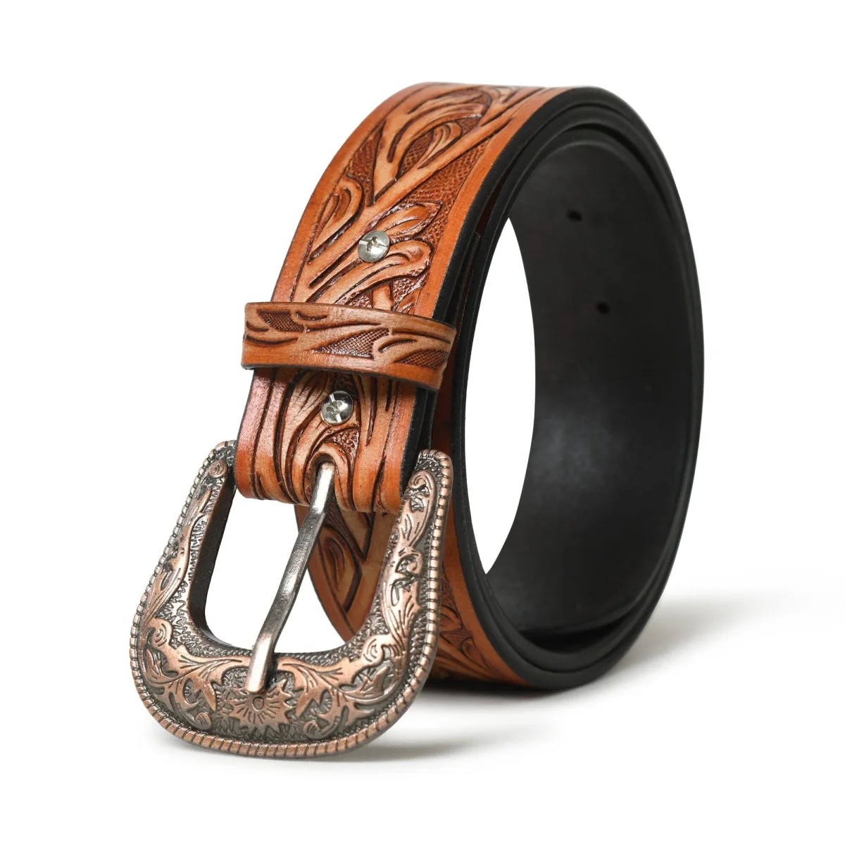 Western Cowboy Leather Belt - Brown - Imagen 2