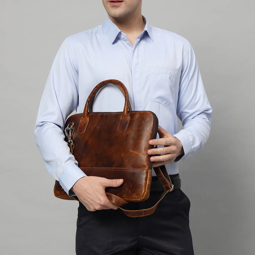 Modernist Leather Laptop Bag- Brown - Imagen 8