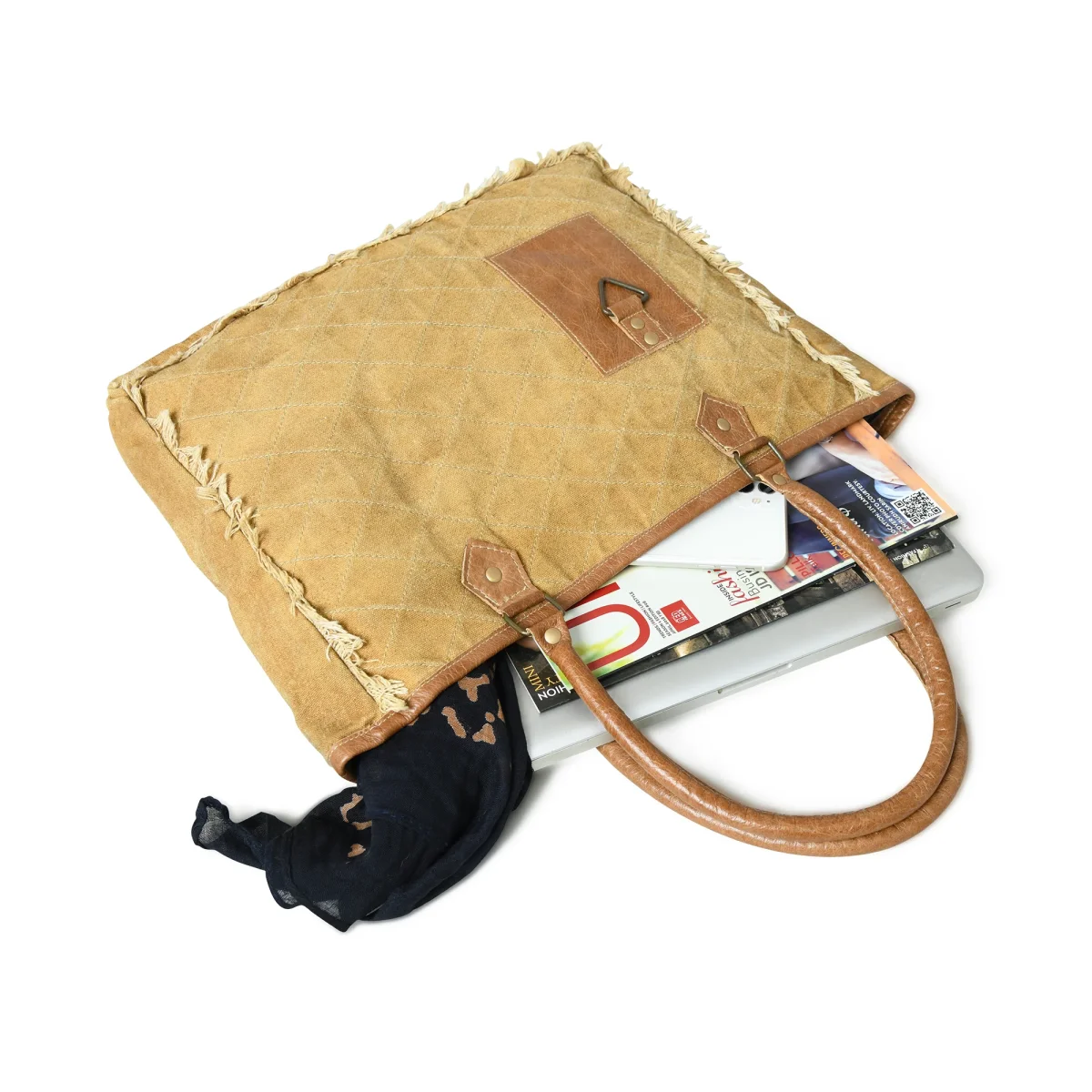 Beige Boho Chic Canvas Bag - Imagen 6