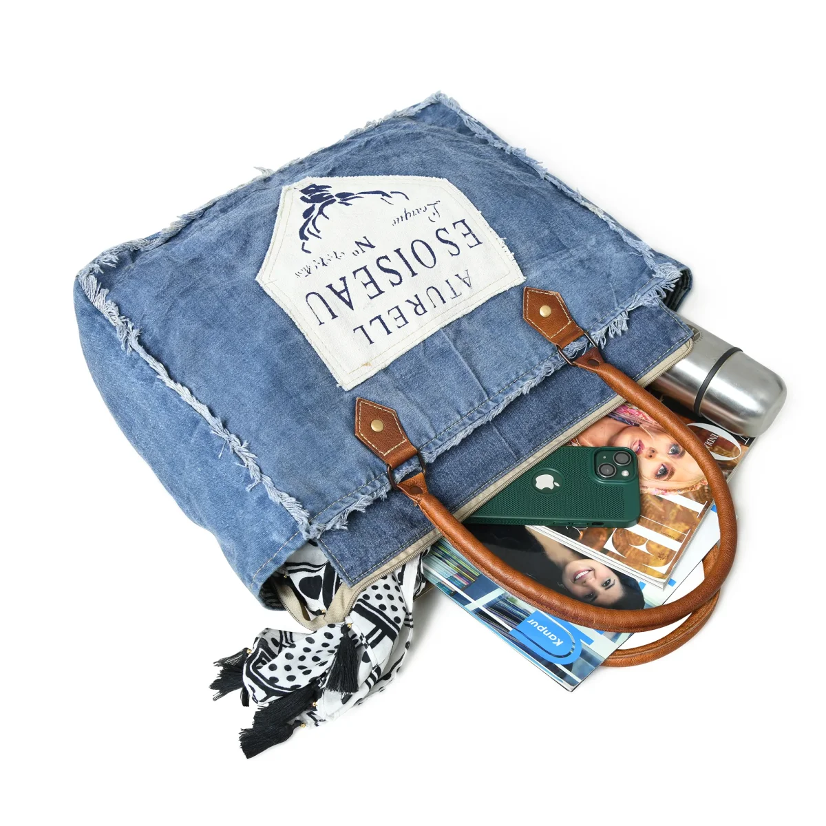 Denim Boho Chic Canvas Shoulder Bag - Imagen 6