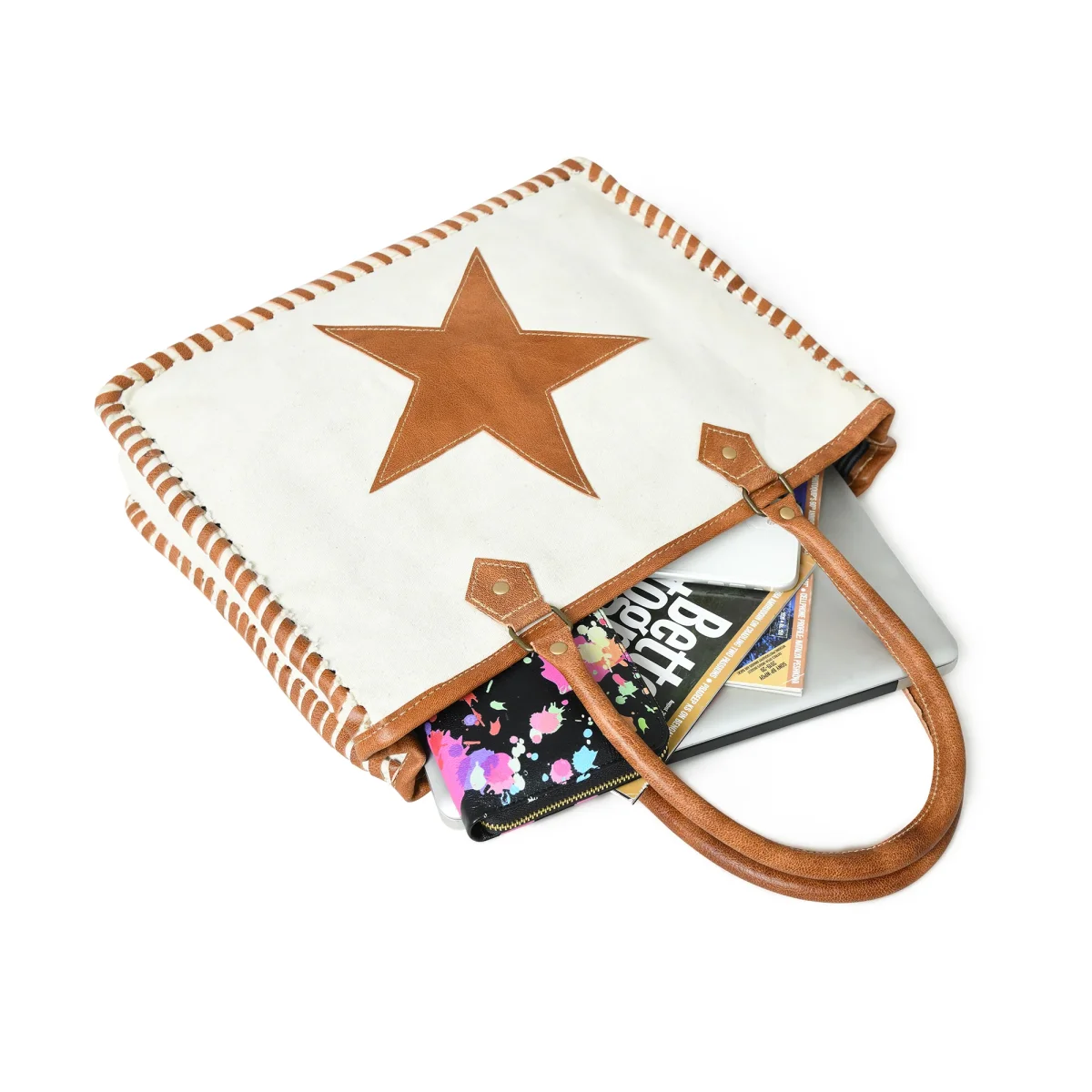 Star Upcycled Canvas Shoulder Tote - Imagen 6