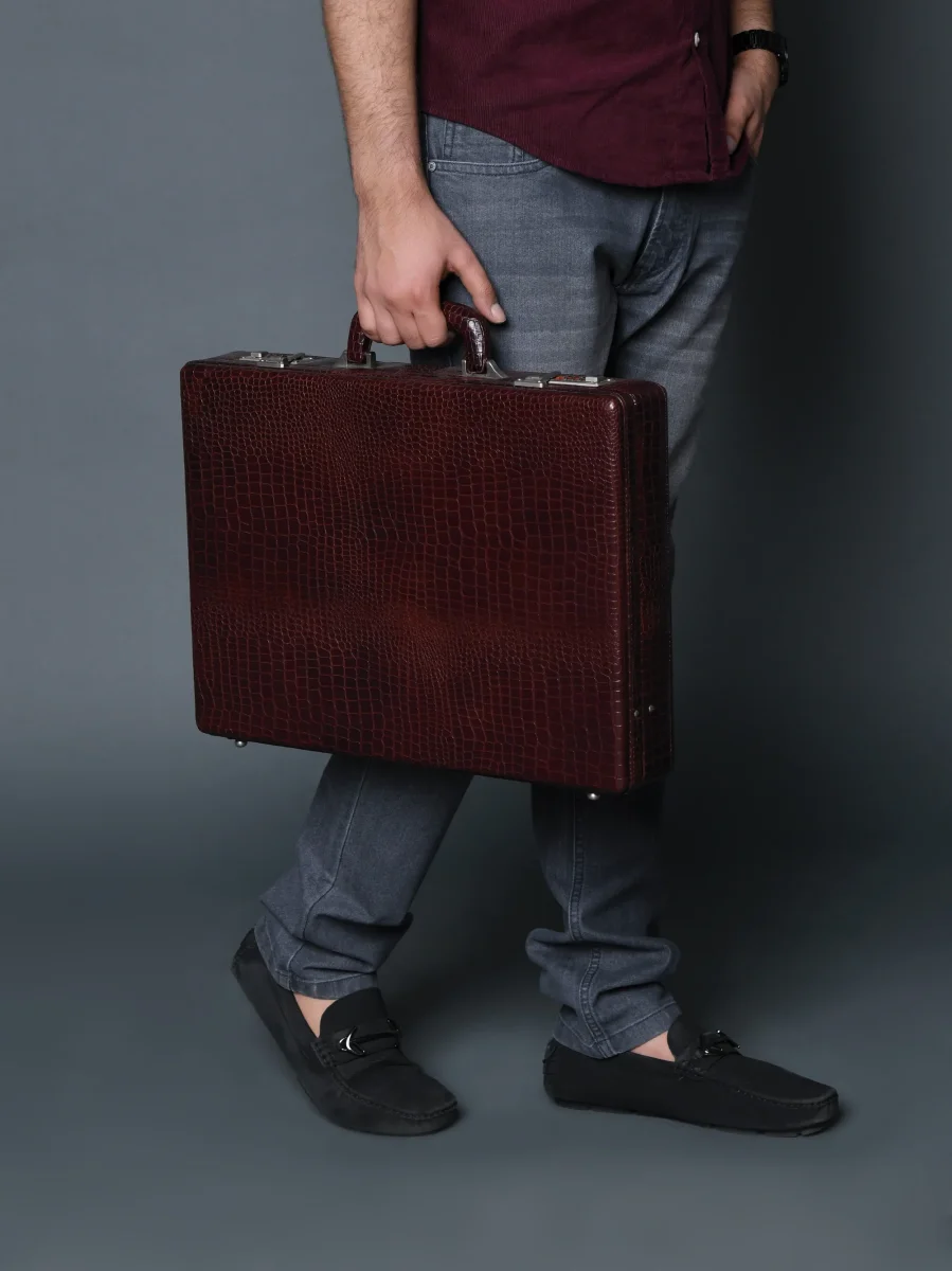Executive Croco Leather Briefcase/Suitcase- Brown - Imagen 3
