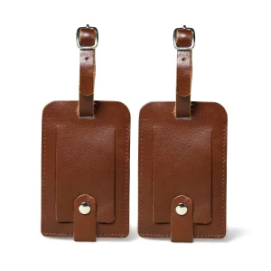 Dark Brown Leather Luggage Tags Set
