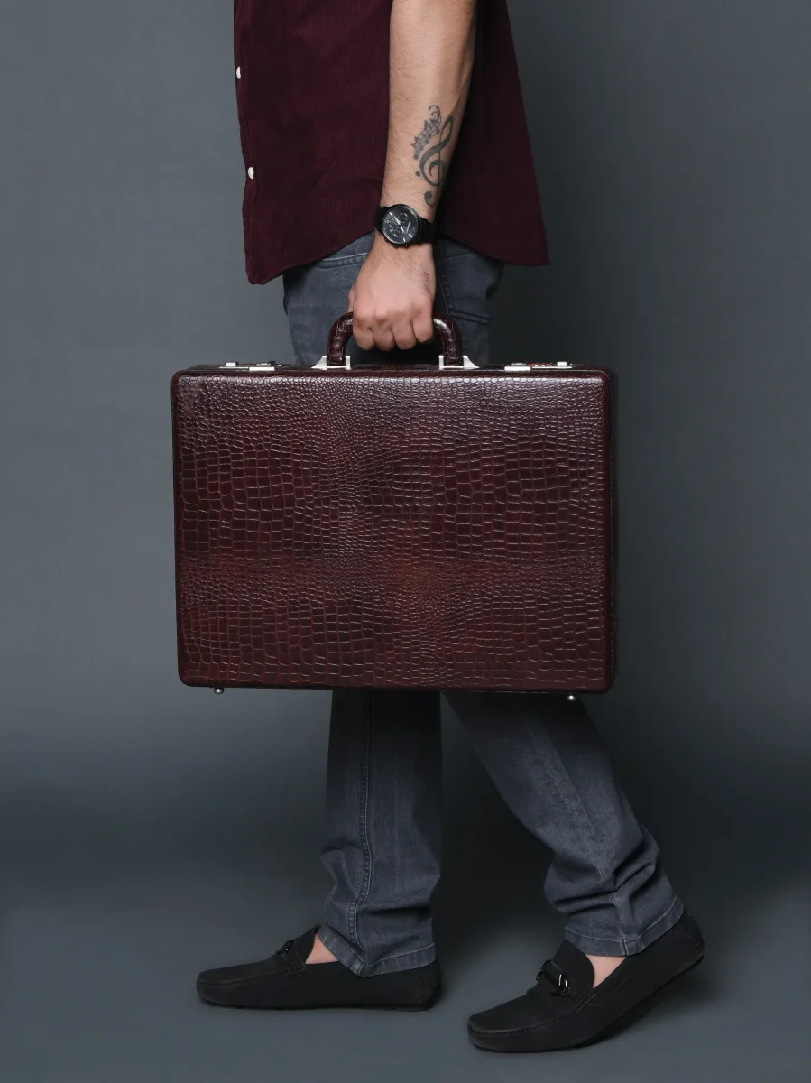 Executive Croco Leather Briefcase/Suitcase- Brown - Imagen 4