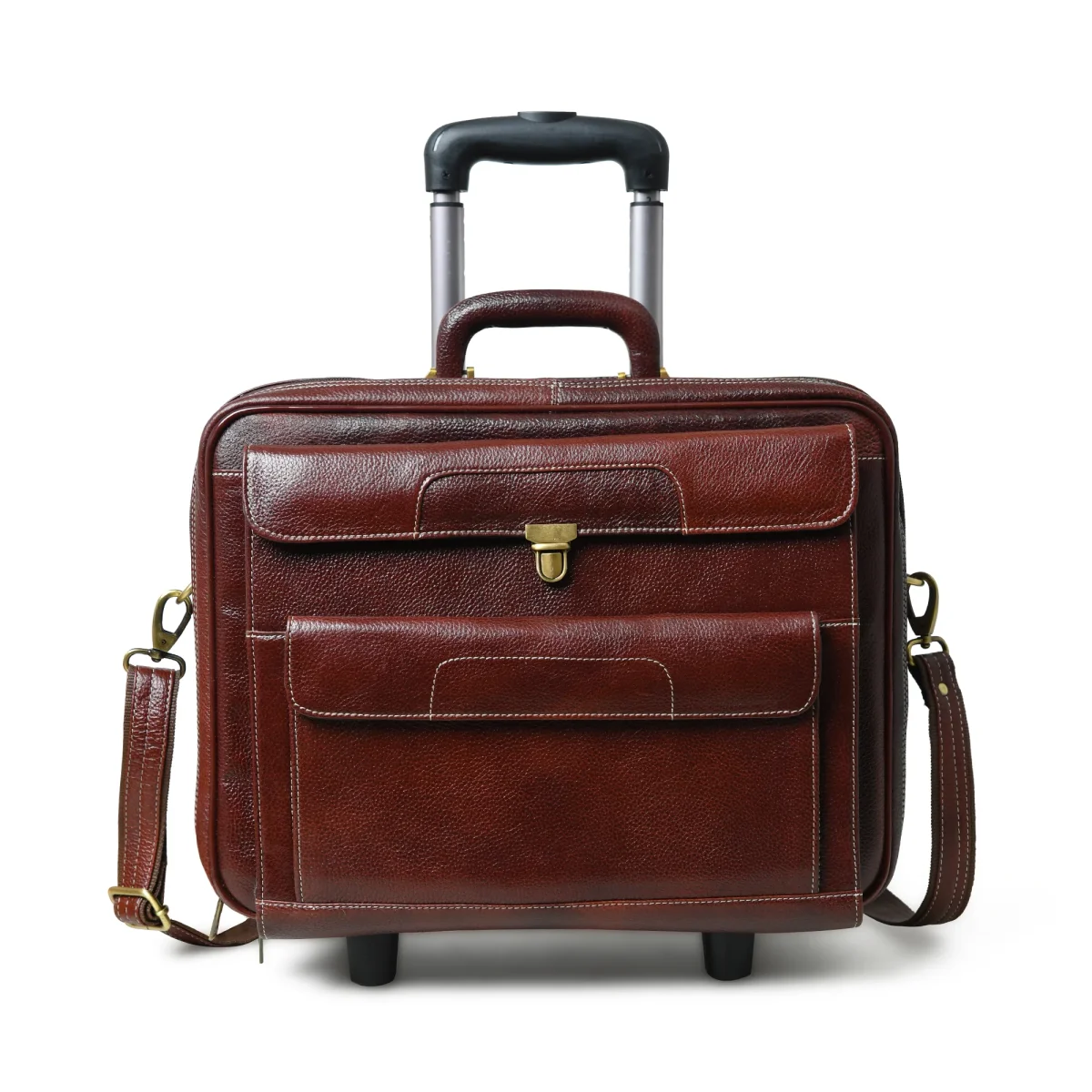 Wanderer Leather Trolly Suitcase Bag - Imagen 3
