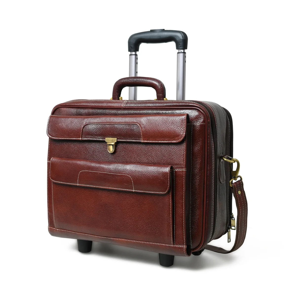 Wanderer Leather Trolly Suitcase Bag - Imagen 2