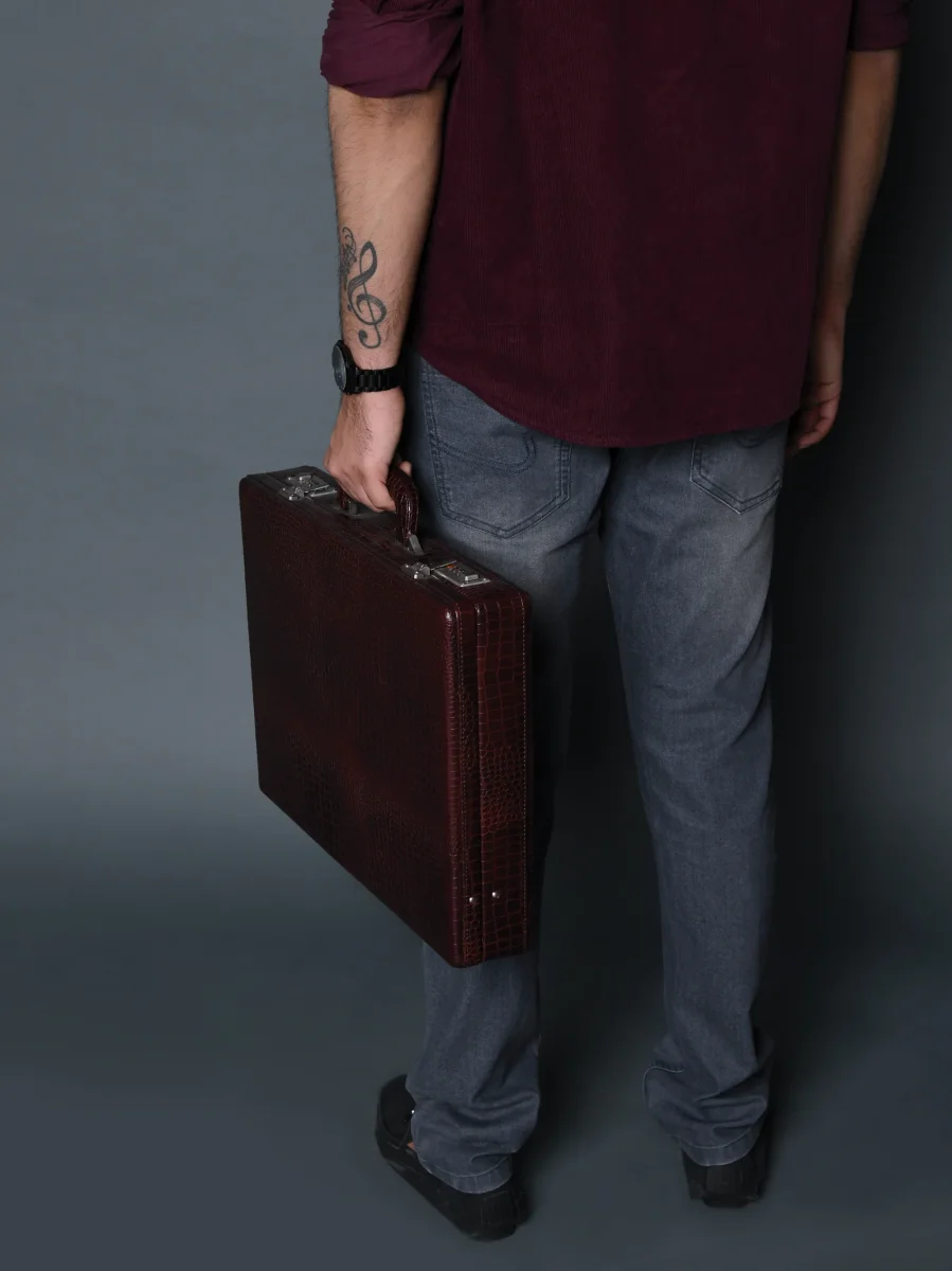 Executive Croco Leather Briefcase/Suitcase- Brown - Imagen 5