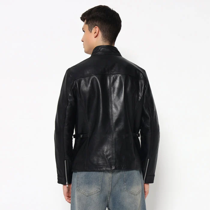 Men’s Sleek Black Leather Jacket - Imagen 9