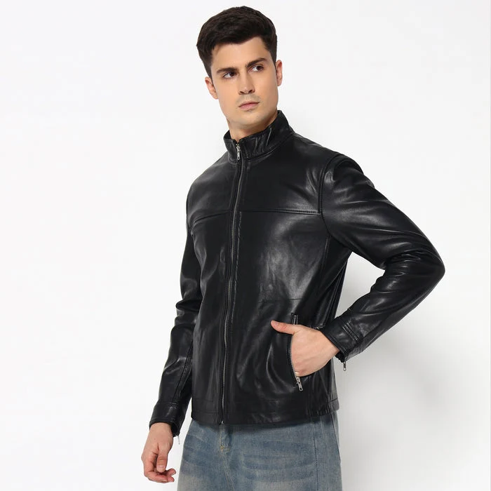 Men’s Sleek Black Leather Jacket - Imagen 7