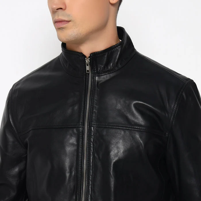 Men’s Sleek Black Leather Jacket - Imagen 5