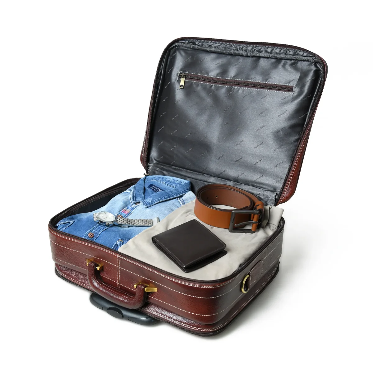 Wanderer Leather Trolly Suitcase Bag - Imagen 4