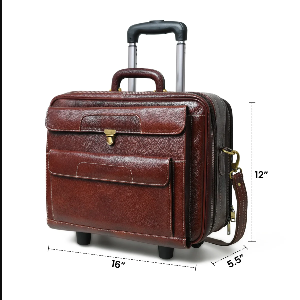 Wanderer Leather Trolly Suitcase Bag - Imagen 9