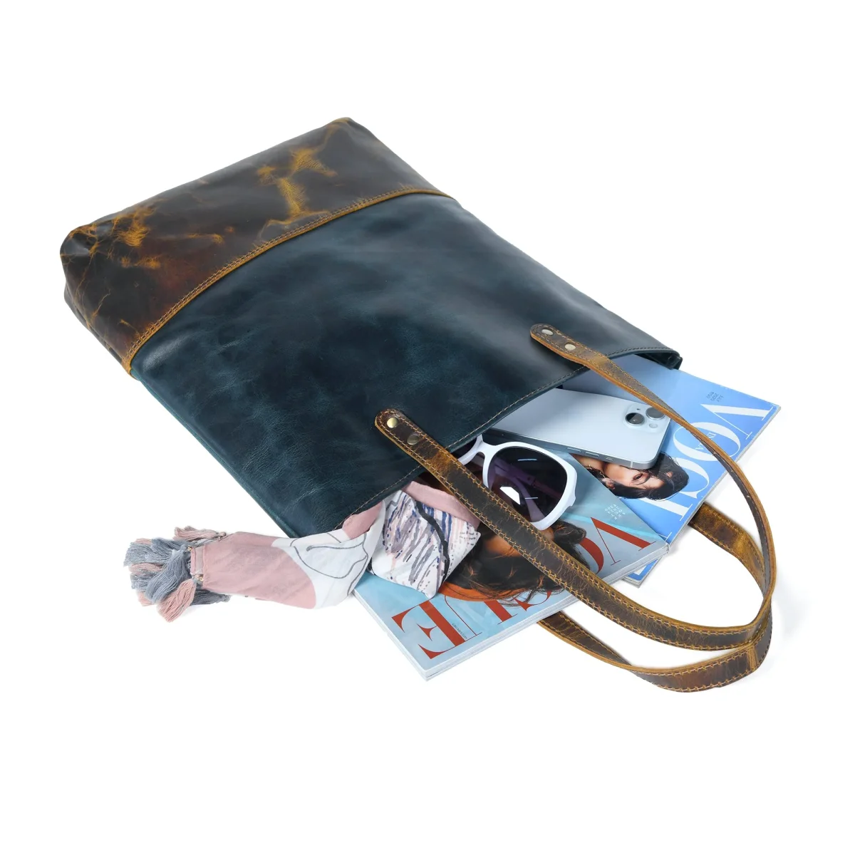 Blue Women's Leather Tote - Imagen 8
