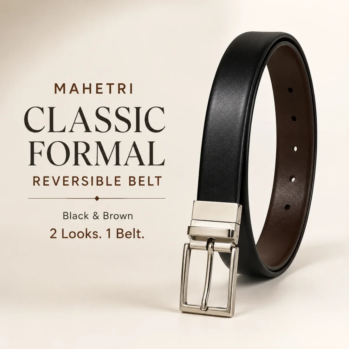 Classic Formal Reversible Leather Belt - Black & Brown - Imagen 2