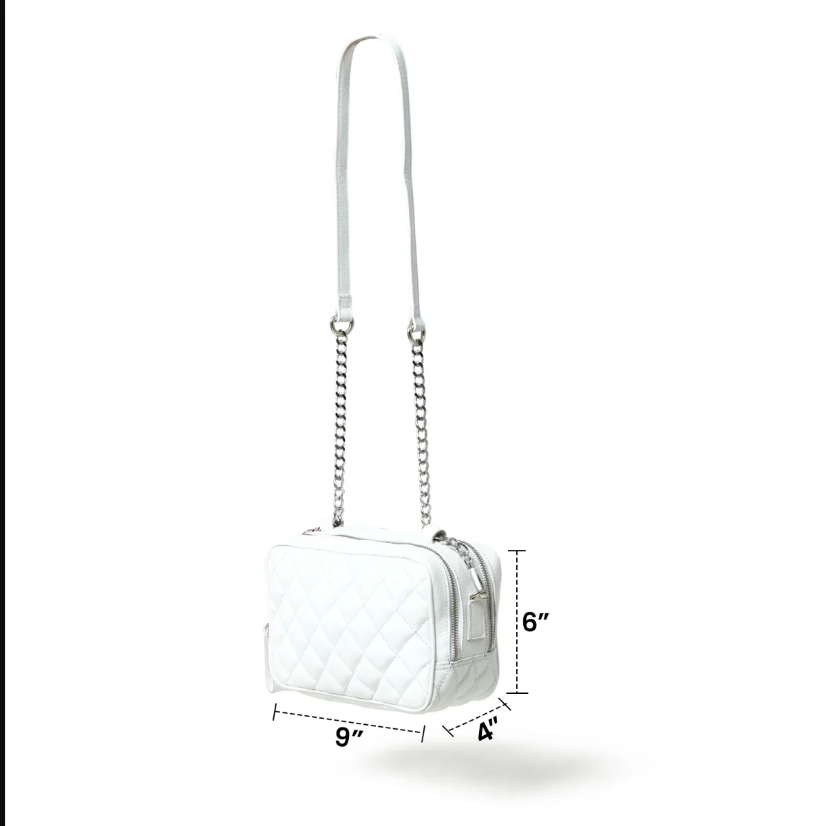 Mini Quilted Crossbody Bag, White - Imagen 9