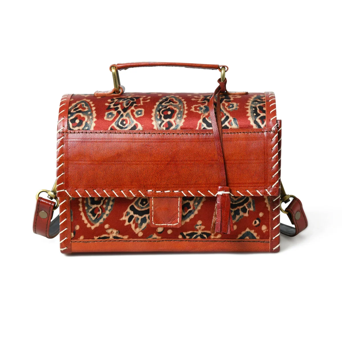 Maroon Mystique Ajrakh Satchel Purse - Imagen 7