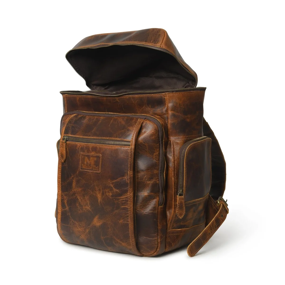 Alpha Caramel Buffalo Leather Travel Backpack - Imagen 7