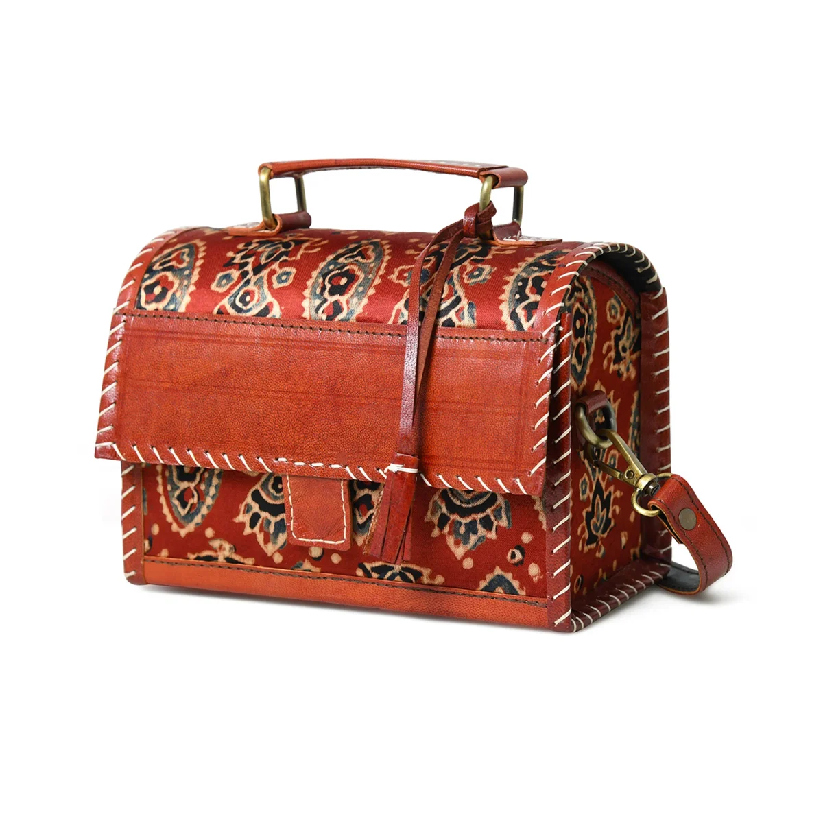 Maroon Mystique Ajrakh Satchel Purse - Imagen 2