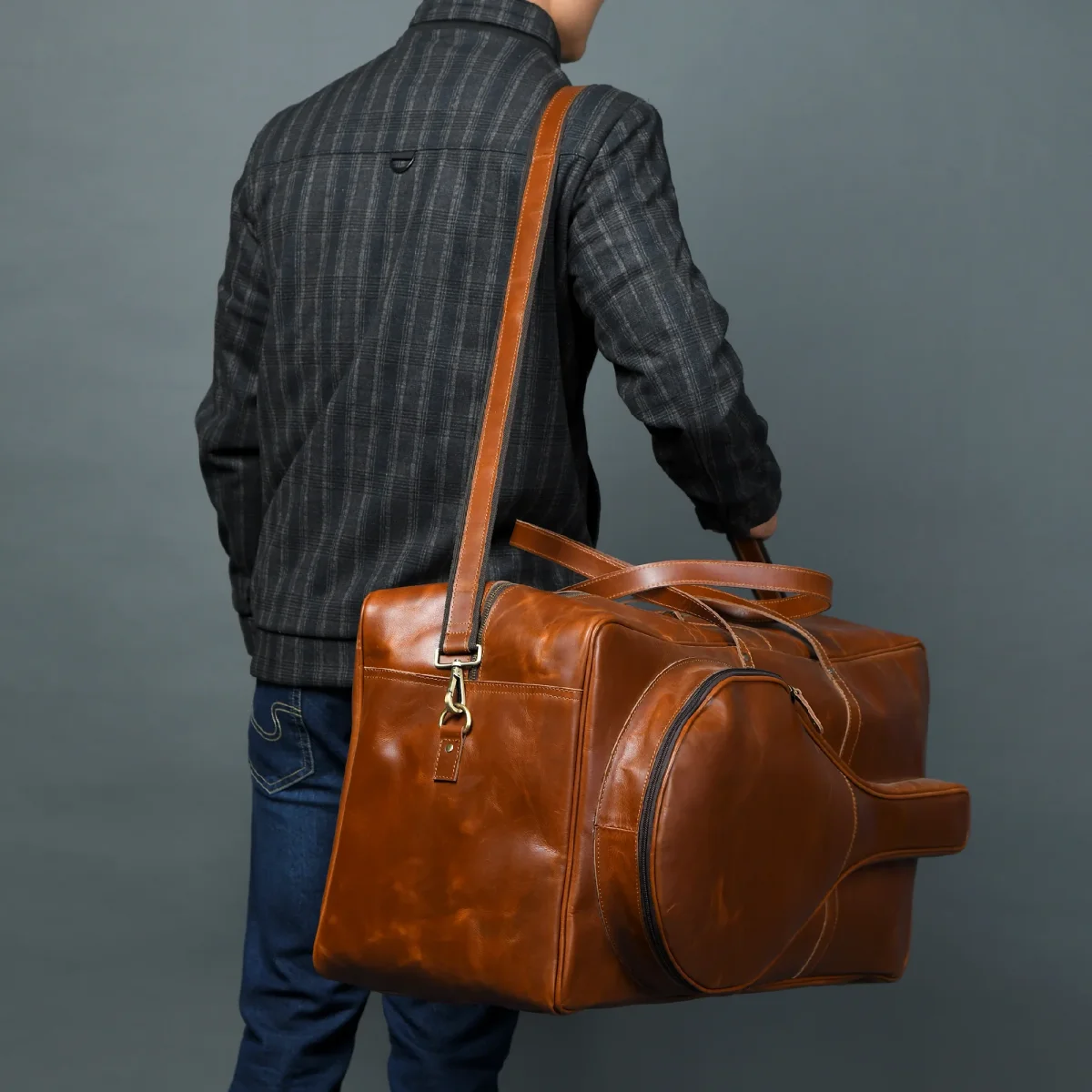 Buffalo Leather Tennis Duffle Bag - Imagen 7