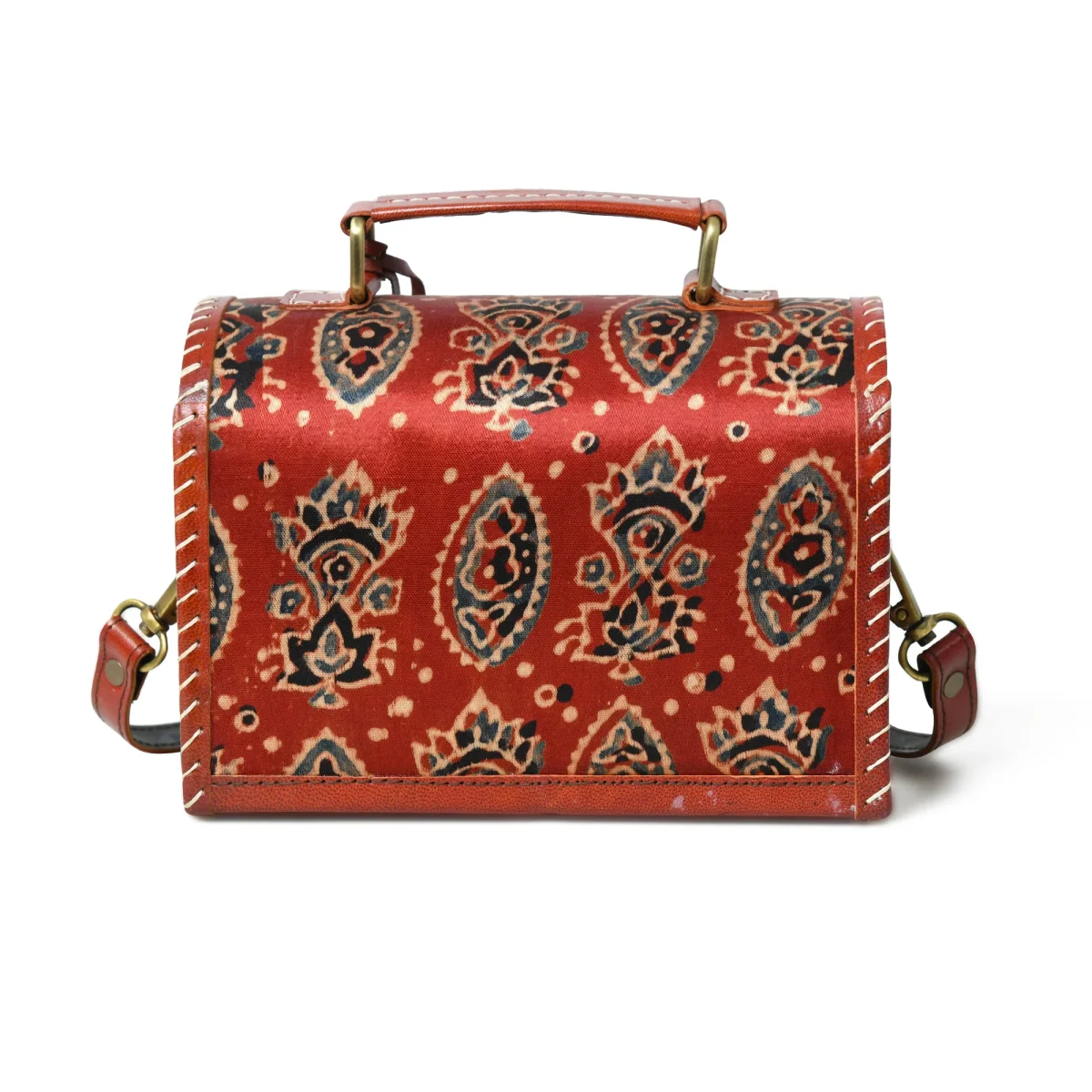 Maroon Mystique Ajrakh Satchel Purse - Imagen 8