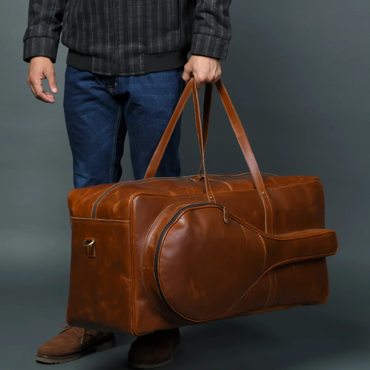 Buffalo Leather Tennis Duffle Bag - Imagen 4