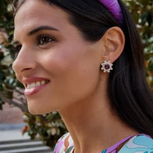 Pendientes Roseta granate